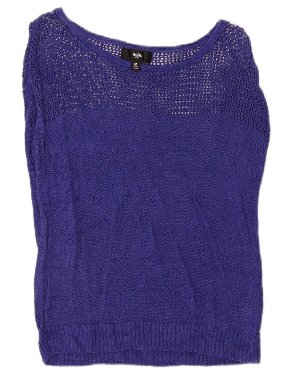 Mossimo Top camicetta senza maniche da donna UK 12 Lino blu medio