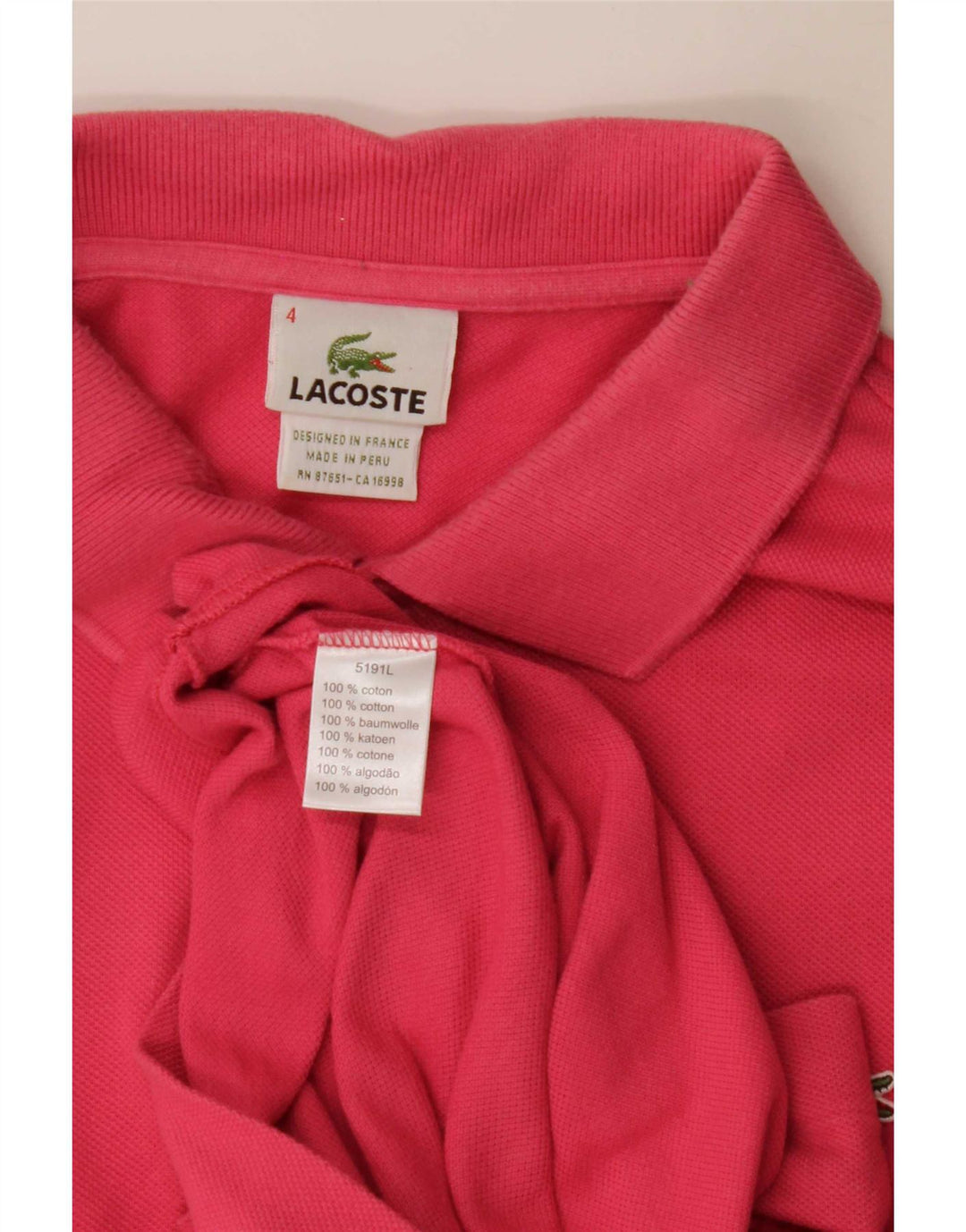 Polo da uomo Lacoste taglia 4 in cotone rosa medio