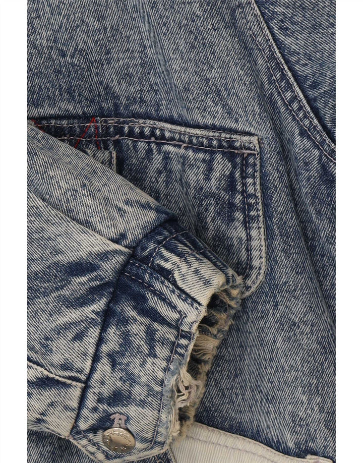 Giacca vintage in denim Sherpa da uomo IT 48/50 in cotone color block blu medio
