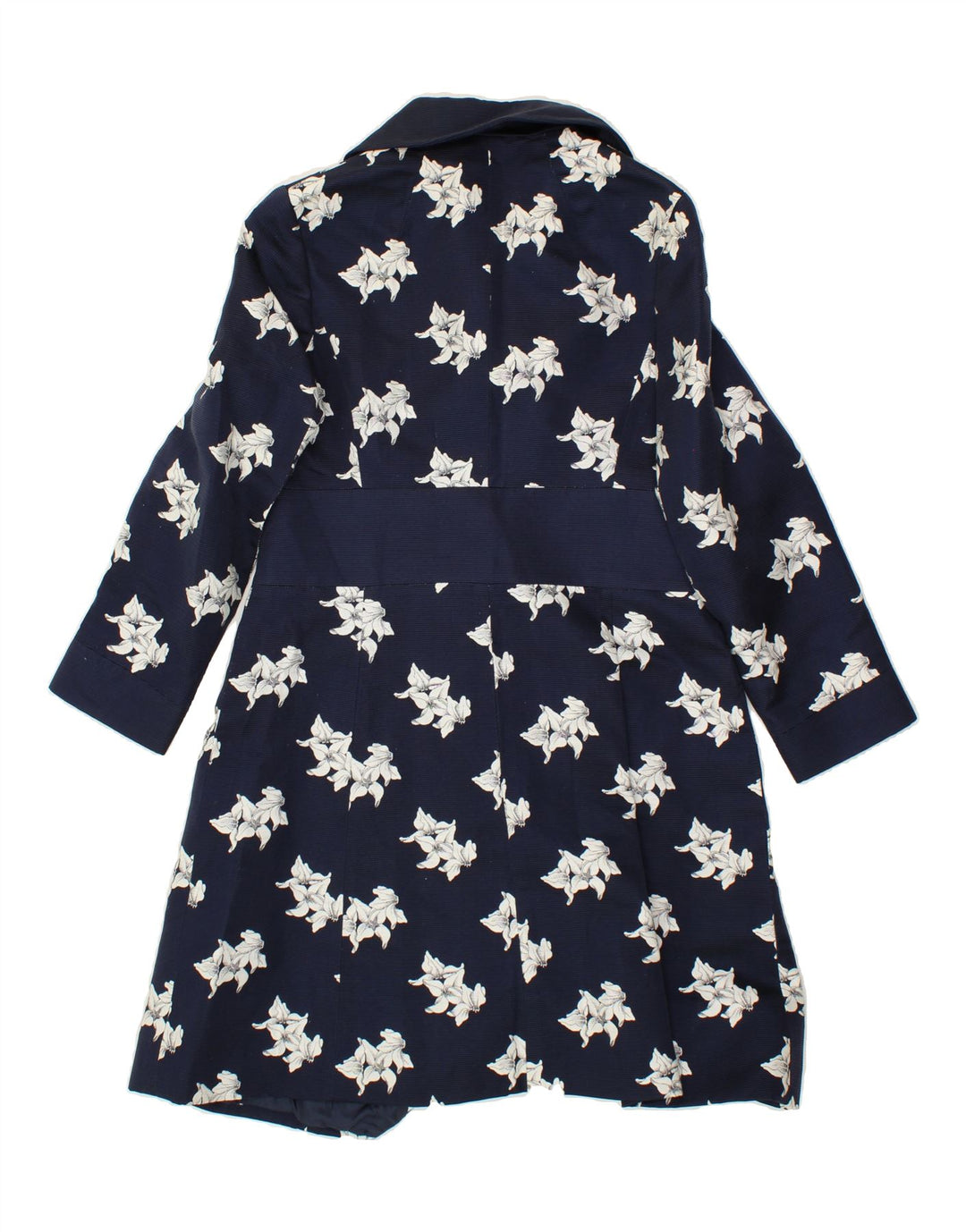 VINTAGE Womens Overcoat IT 46 Large Navy Blue Floral Vintage Vintage and Second-Hand Vintage from Messina Hembry 