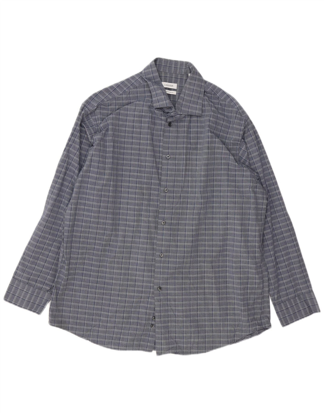 Camicia da uomo vestibilità regolare Calvin Klein taglia 17 XL cotone a quadri grigio