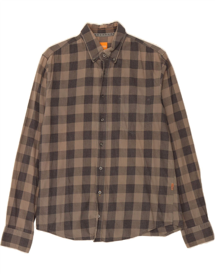 HUGO BOSS Mens Slim Fit Shirt Medium Grey Check Cotton Vintage Hugo Boss and Second-Hand Hugo Boss from Messina Hembry 