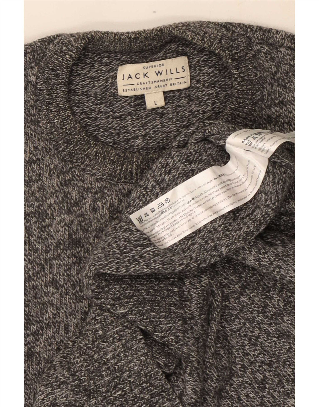 Maglione maglione girocollo da uomo Jack Wills, lana merino chiazzata grigia grande