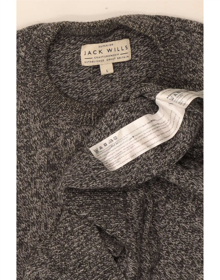 Maglione maglione girocollo da uomo Jack Wills, lana merino chiazzata grigia grande