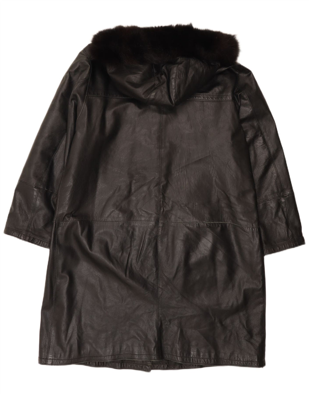 Cappotto vintage in pelle da donna con cappuccio IT 48 XL Nero