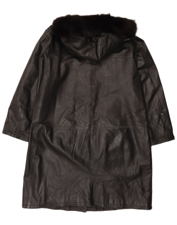 Cappotto vintage in pelle da donna con cappuccio IT 48 XL Nero
