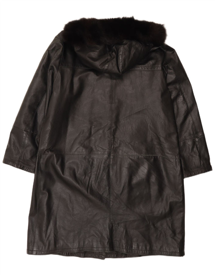 Cappotto vintage in pelle da donna con cappuccio IT 48 XL Nero