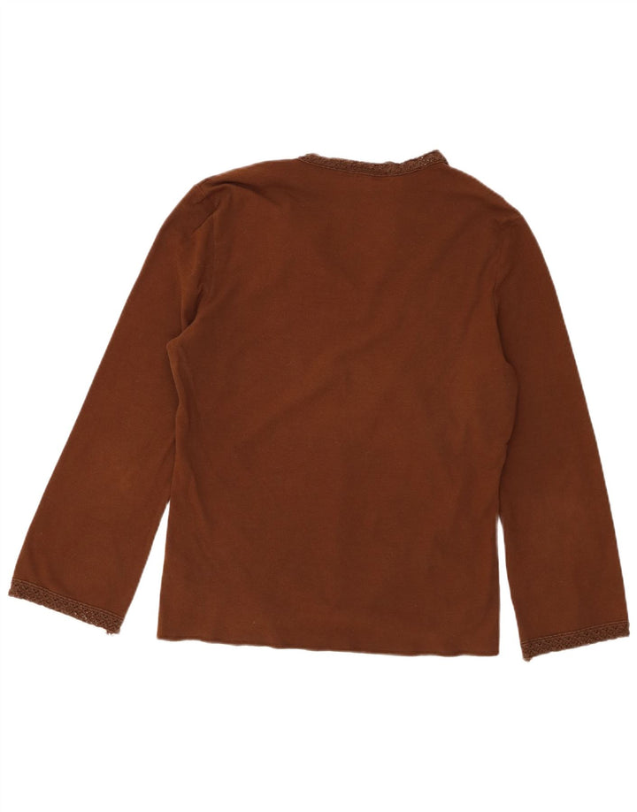 Tommy Hilfiger Donna Top Manica Lunga UK 14 Large Marrone Cotone