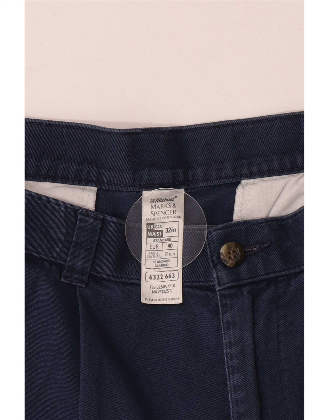 Pantaloncini chino con pegging da uomo Marks & Spencer W32 cotone blu navy medio