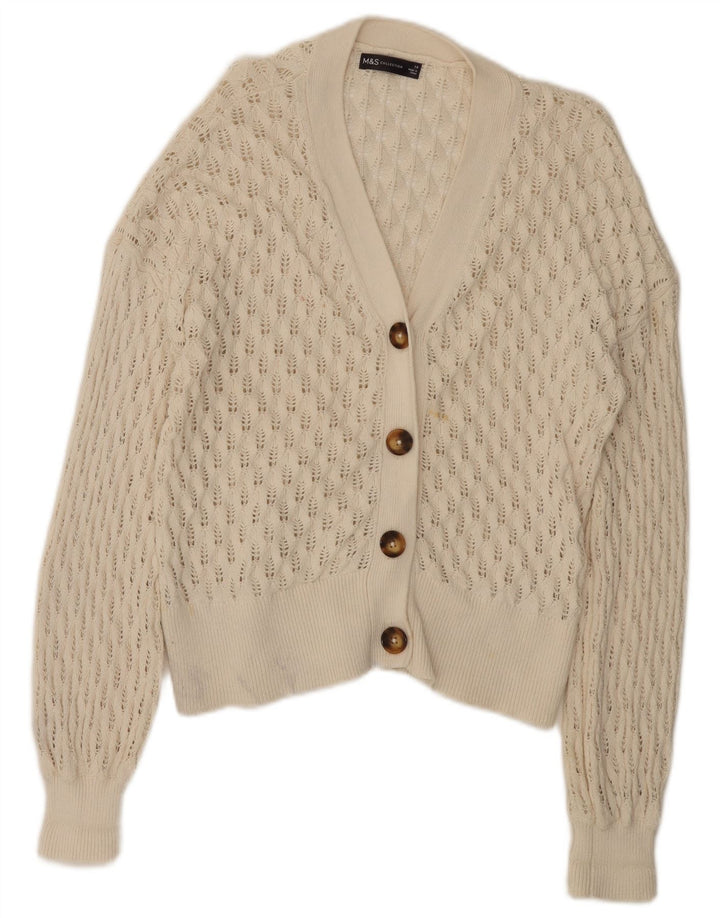 Maglione cardigan da donna Marks & Spencer UK 14 grande cotone bianco