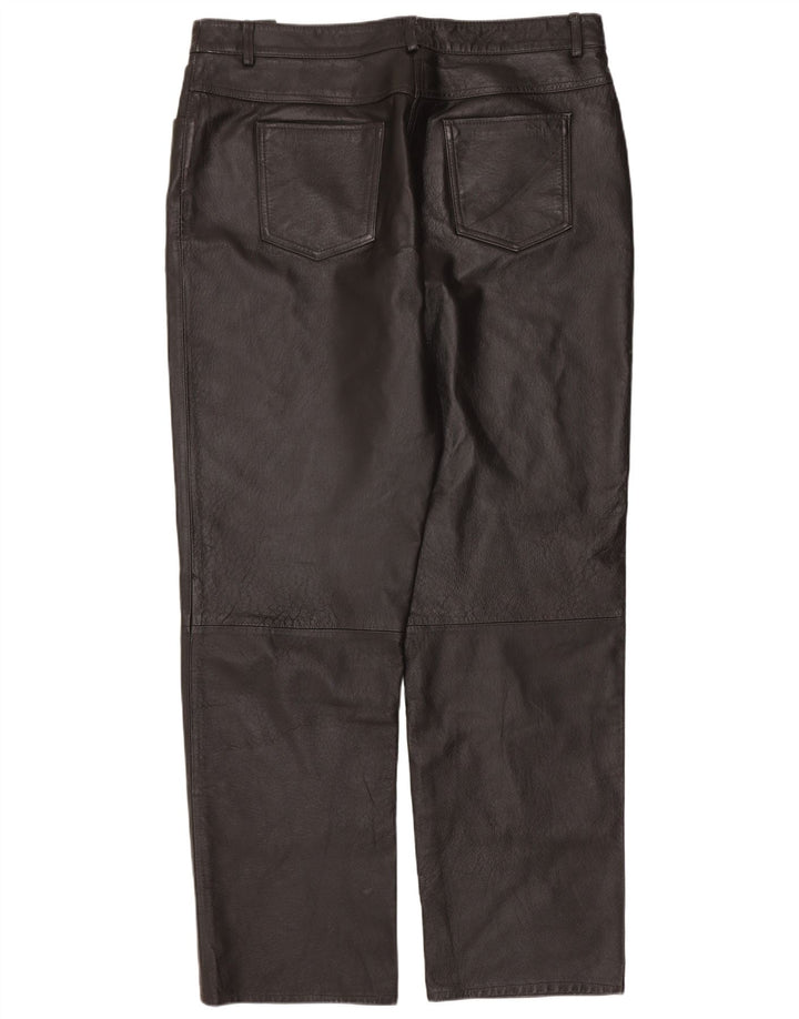 Pantaloni dritti in pelle da donna vintage IT 46 Large W34 L30 in pelle nera