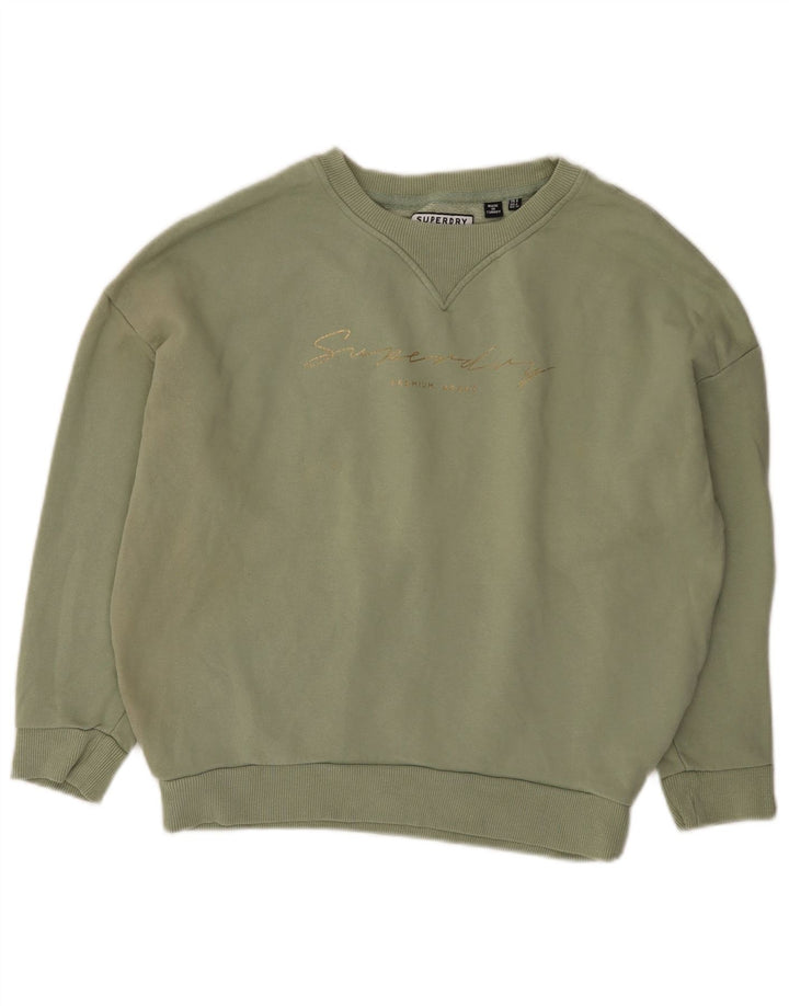 Felpa oversize con grafica da donna Superdry, maglione UK 8 Small, cotone verde
