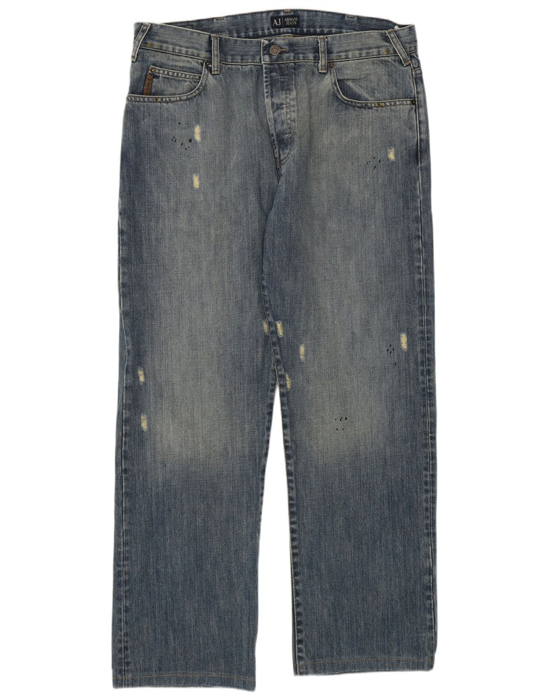 Jeans dritti invecchiati da uomo Armani W36 L30 in cotone blu