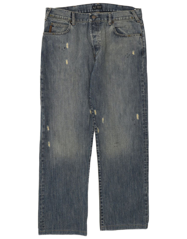 Jeans dritti invecchiati da uomo Armani W36 L30 in cotone blu