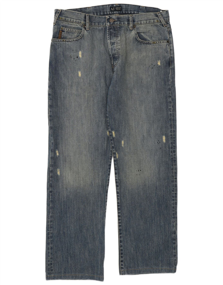Jeans dritti invecchiati da uomo Armani W36 L30 in cotone blu