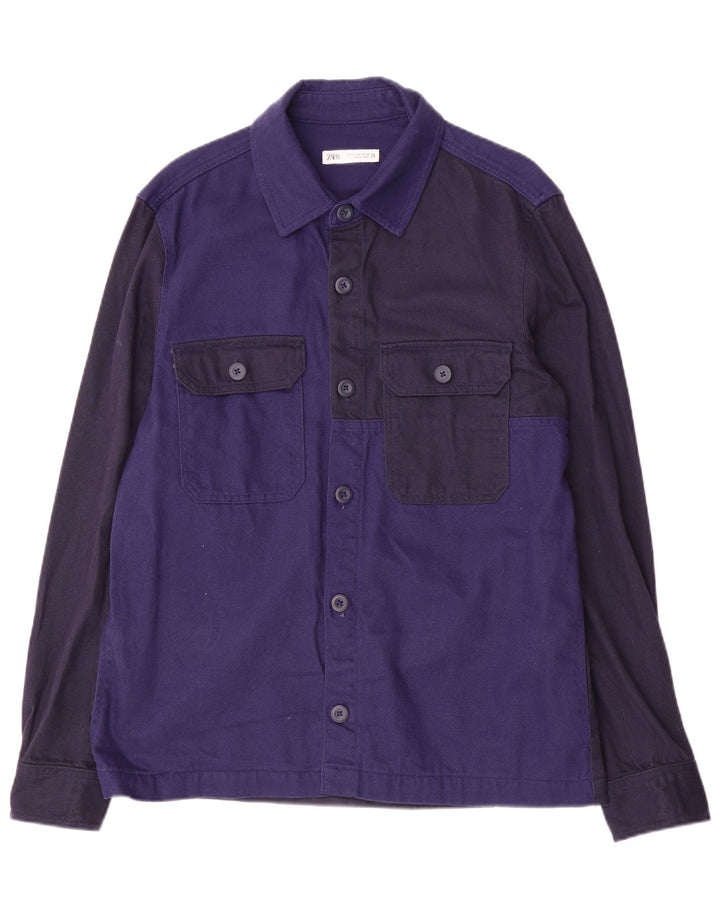 Camicia overshirt da uomo Zara in cotone color block medio blu navy