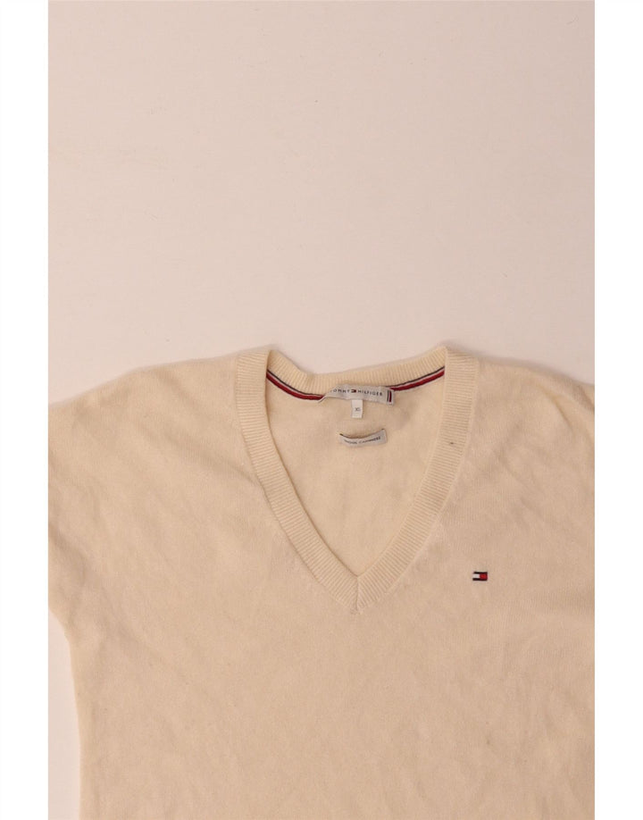 Maglione maglione con scollo a V da donna Tommy Hilfiger UK 6 XS lana bianca