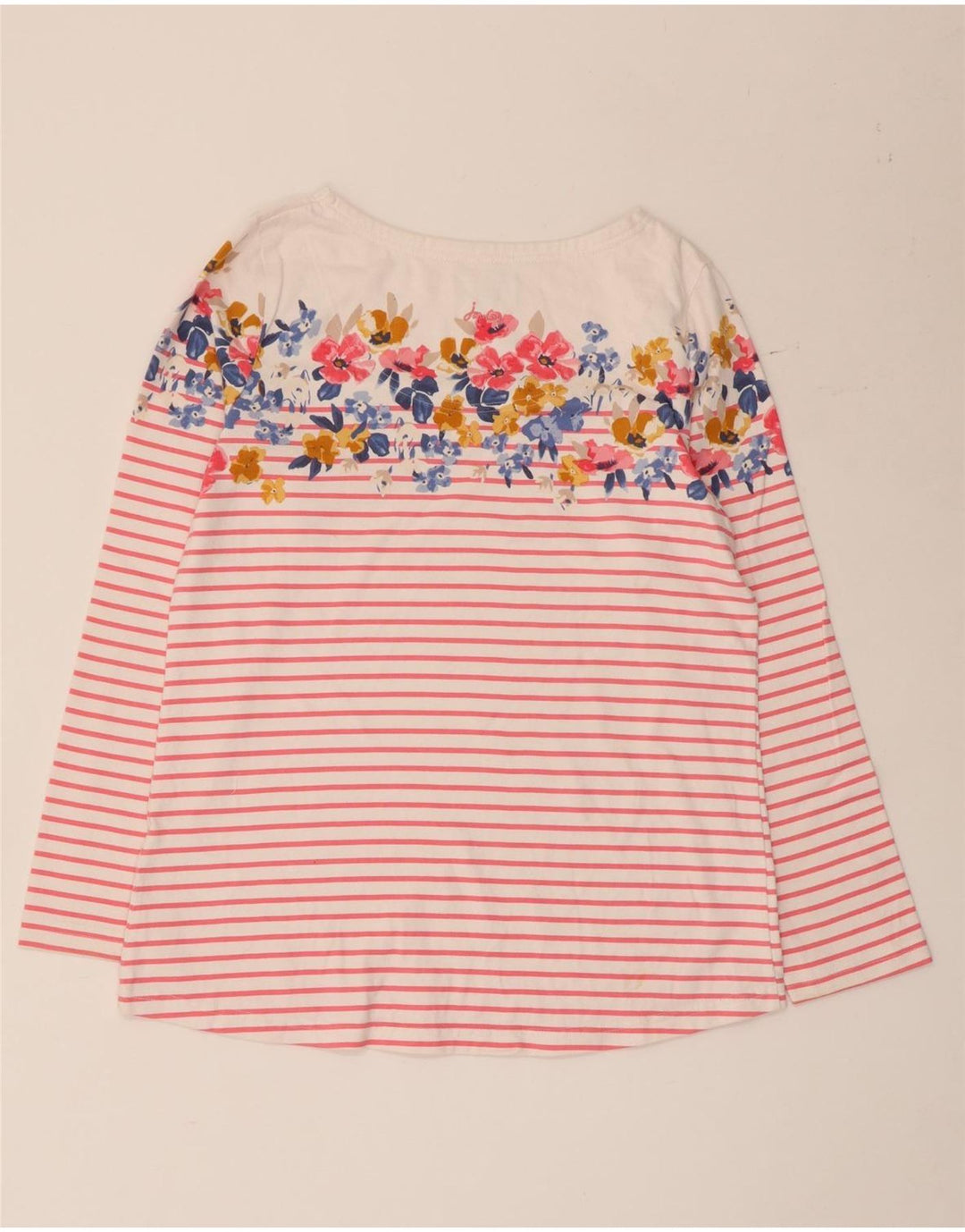 Joules Top grafico da donna a maniche lunghe UK 12 Cotone a righe bianche medie