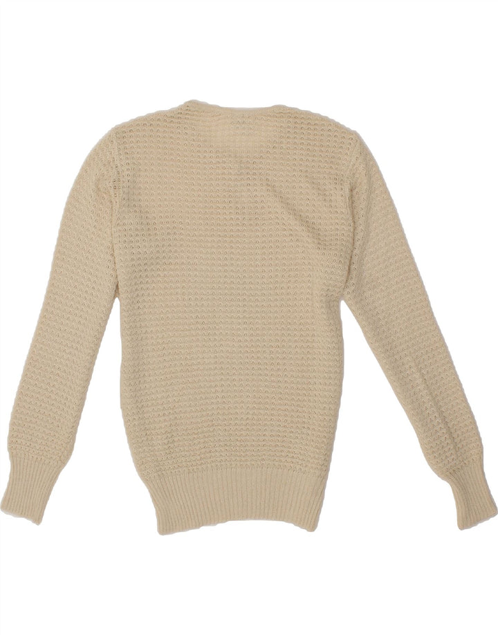 VINTAGE Womens Crew Neck Jumper Sweater UK 12 Medium Beige Vintage Vintage and Second-Hand Vintage from Messina Hembry 