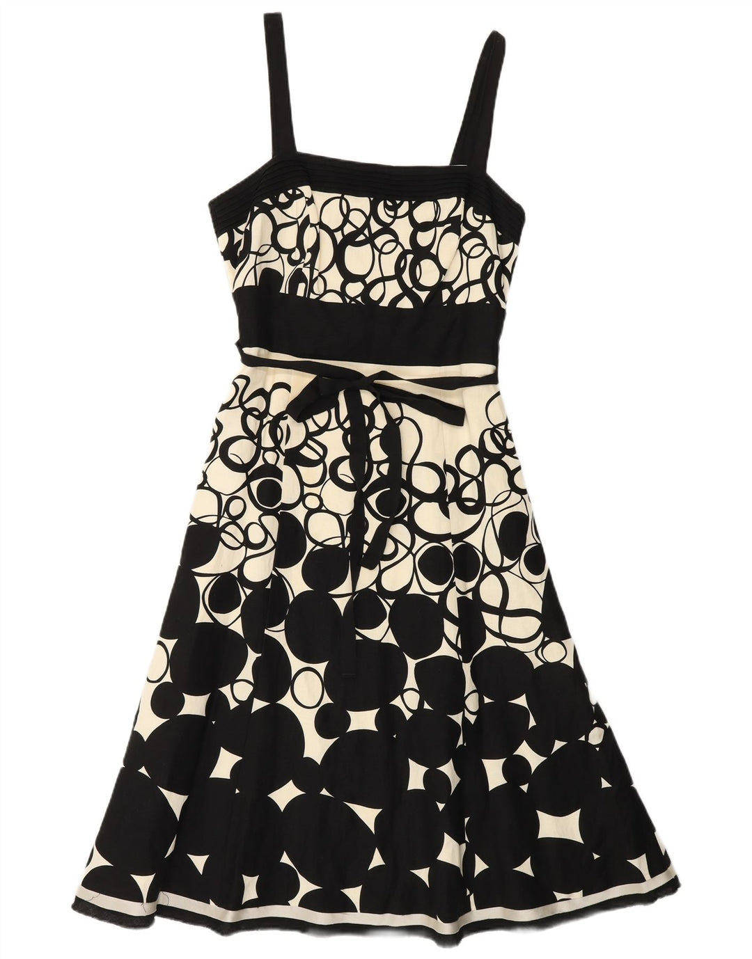 MONSOON Abito da donna senza maniche a trapezio UK 10 Piccolo lino geometrico nero