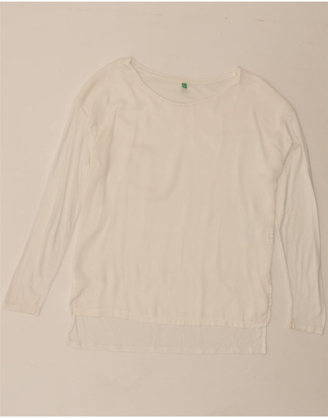 BENETTON Womens Top Long Sleeve UK 14 Medium White Viscose Vintage Benetton and Second-Hand Benetton from Messina Hembry 