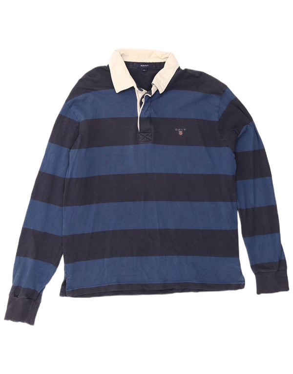 Polo da rugby da uomo a maniche lunghe Gant 2XL cotone a righe blu