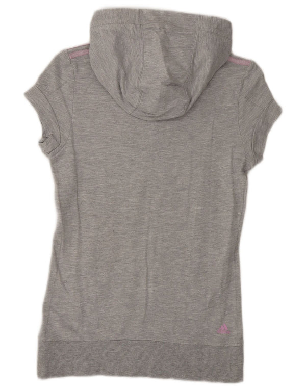 Adidas Felpa con cappuccio a maniche corte con grafica da donna UK 8 Small Grigio Cotone