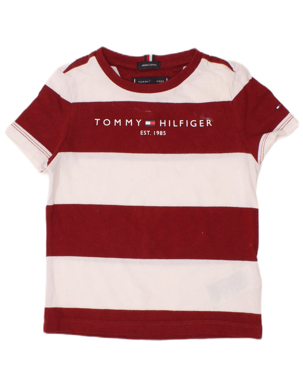 T-shirt grafica per ragazzi Tommy Hilfiger Top 2-3 anni in cotone a righe bordeaux