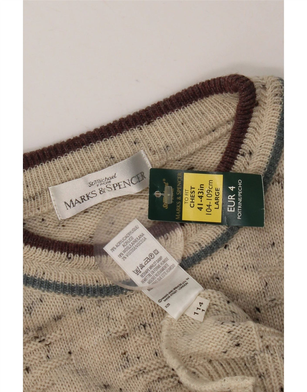 Maglione maglione girocollo da uomo Marks & Spencer UK 41/43 Large Beige