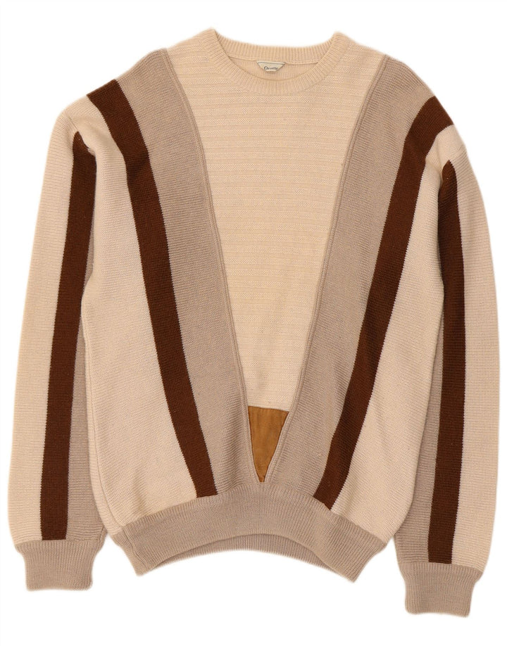 Maglione maglione girocollo da uomo Orville in lana color block beige medio