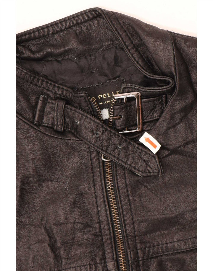 Giacca in pelle vintage da donna UK 12 media nera