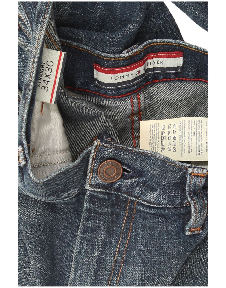 Jeans dritti invecchiati da uomo Tommy Hilfiger W34 L30 cotone blu