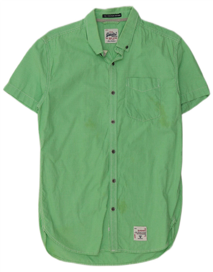 Camicia a maniche corte da uomo SUPERDRY in cotone a quadretti verde medio