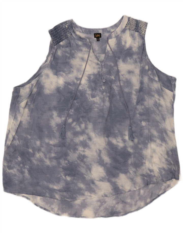 Camicetta oversize senza maniche da donna Lee UK 22 3XL Blu Tie Dye Rayon