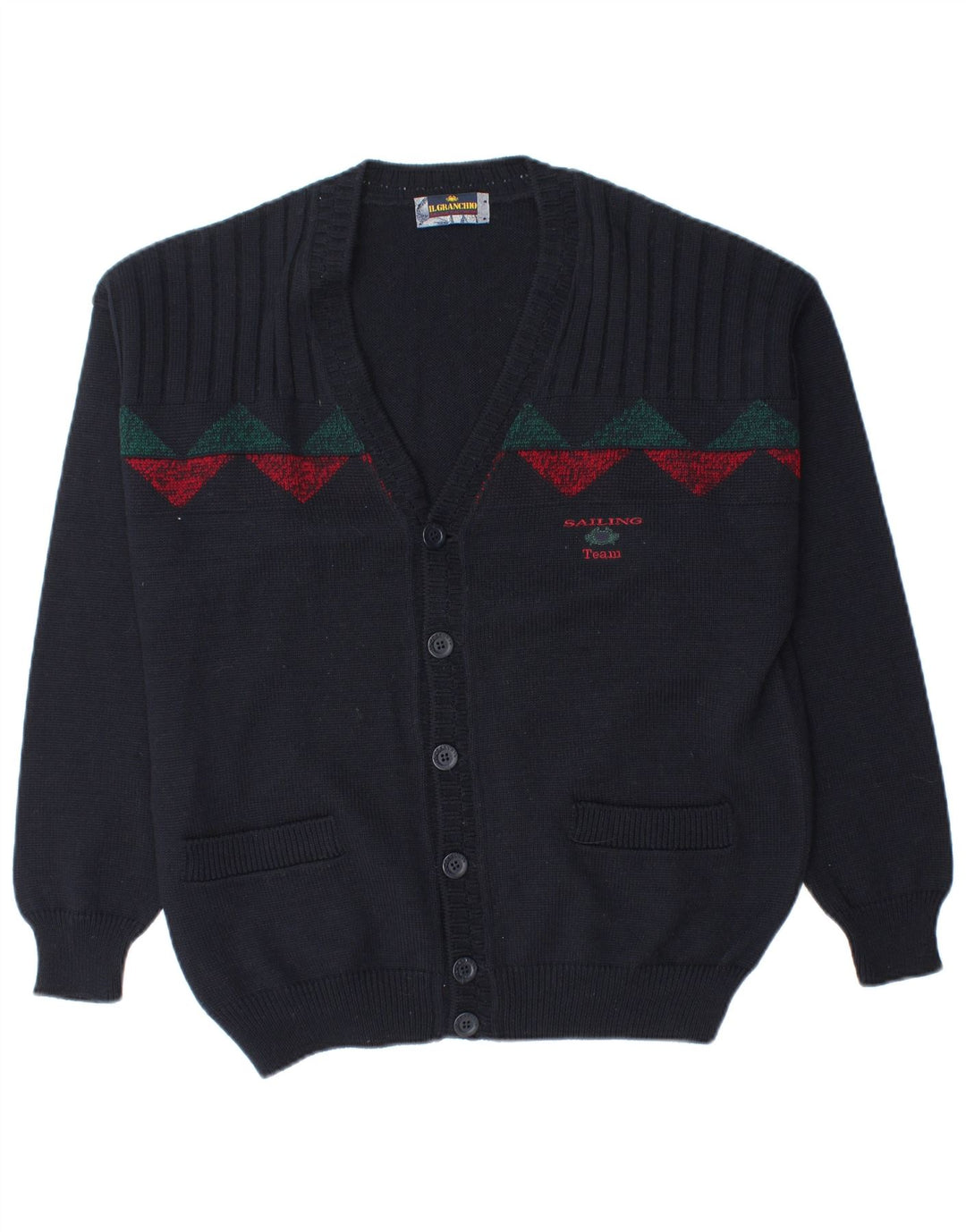 Maglione cardigan da uomo Il Granchio Lana geometrica blu navy medio