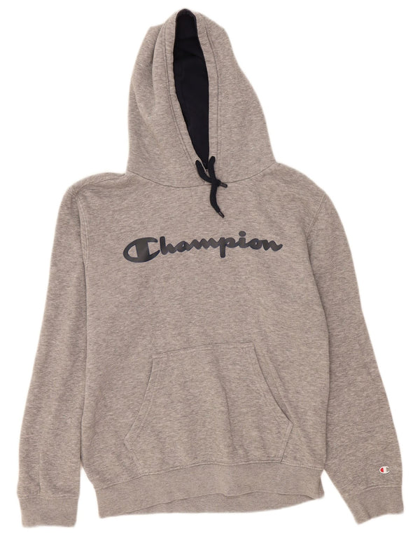 Maglione con cappuccio grafico da uomo Champion in cotone chiazzato grigio medio