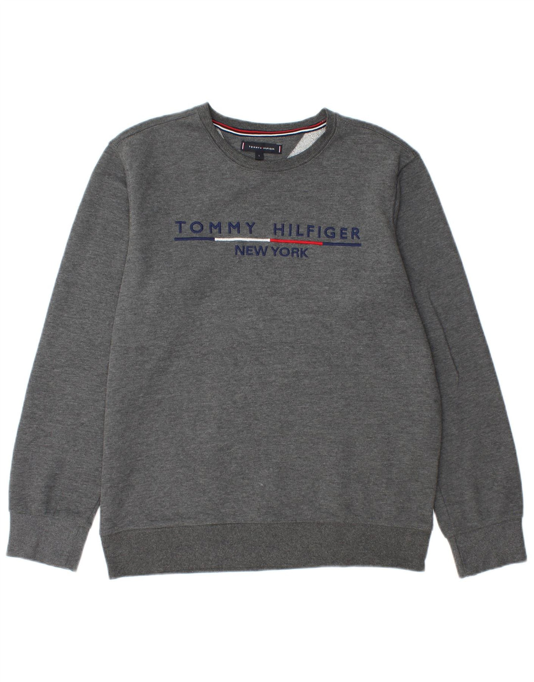 TOMMY HILFIGER Mens Graphic Sweatshirt Jumper Large Grey Cotton