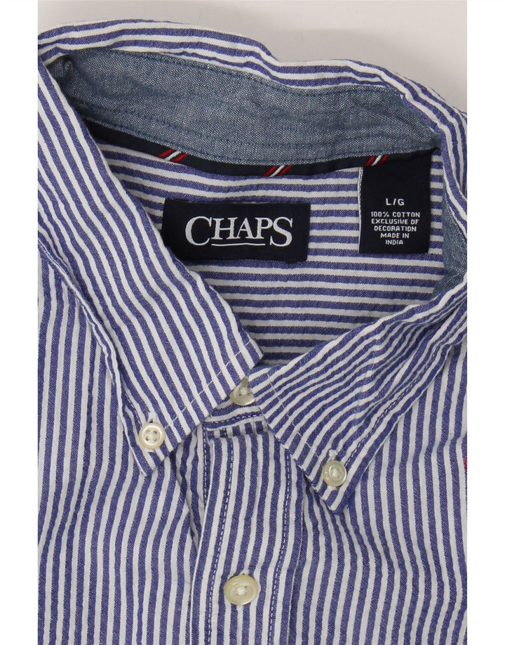 CHAPS Mens Short Sleeve Shirt Large Blue Pinstripe Cotton Vintage Chaps and Second-Hand Chaps from Messina Hembry 