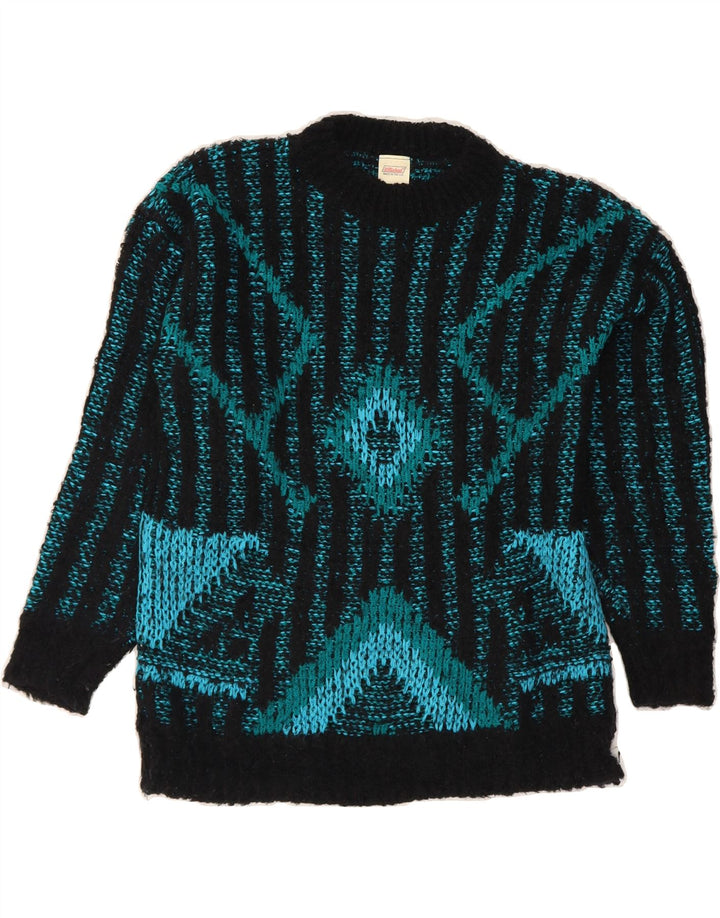 ST MICHAEL Womens Crew Neck Jumper Sweater UK 12/14 Medium Black Geometric Vintage St Michael and Second-Hand St Michael from Messina Hembry 