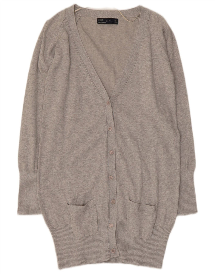 Maglione cardigan lungo da donna Zara UK 10 piccolo cotone grigio