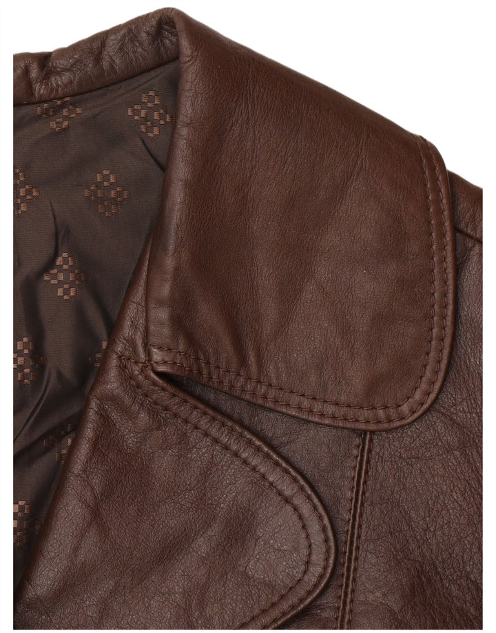 Cappotto in pelle vintage da donna UK 14 Marrone medio