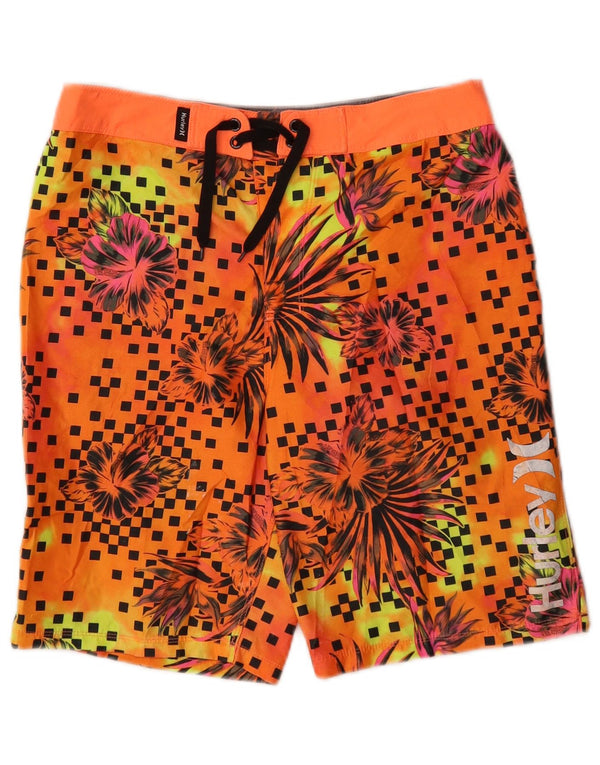 Pantaloncini da bagno con grafica Hurley per ragazzi 15-16 anni in poliestere floreale arancione