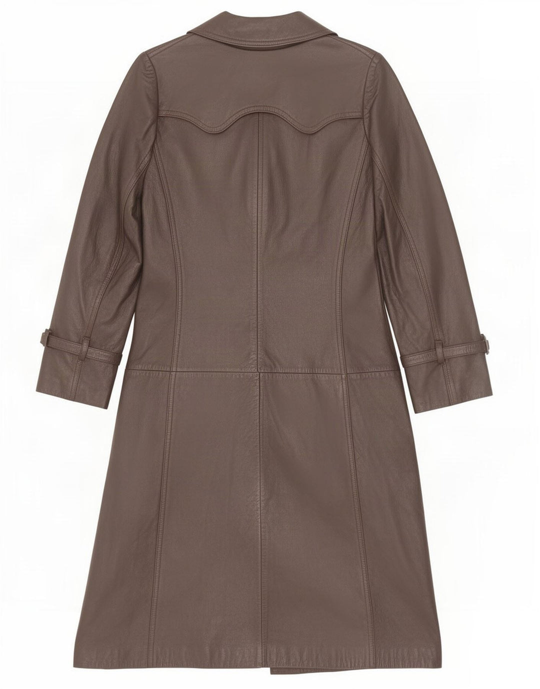 Cappotto in pelle doppio petto vintage da donna UK 12 Marrone medio