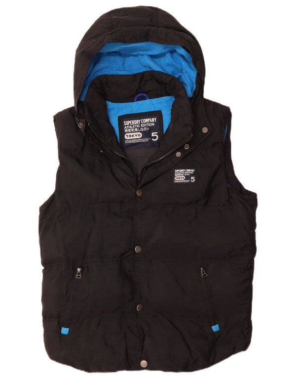 Gilet imbottito con cappuccio da uomo SUPERDRY UK 42 XL nylon nero