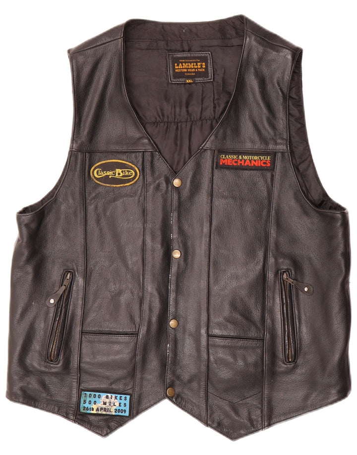 Gilet in pelle grafica Motorstyle da uomo di Lammle 2XL in pelle nera