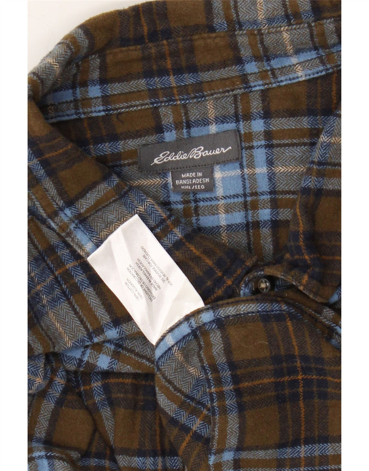 EDDIE BAUER Camicia in flanella da uomo 2XL Cotone scozzese kaki