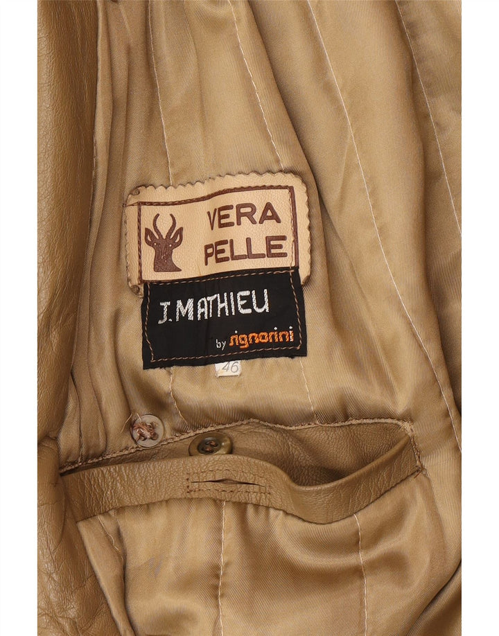 Trench da uomo vintage in pelle IT 46 piccolo in pelle marrone