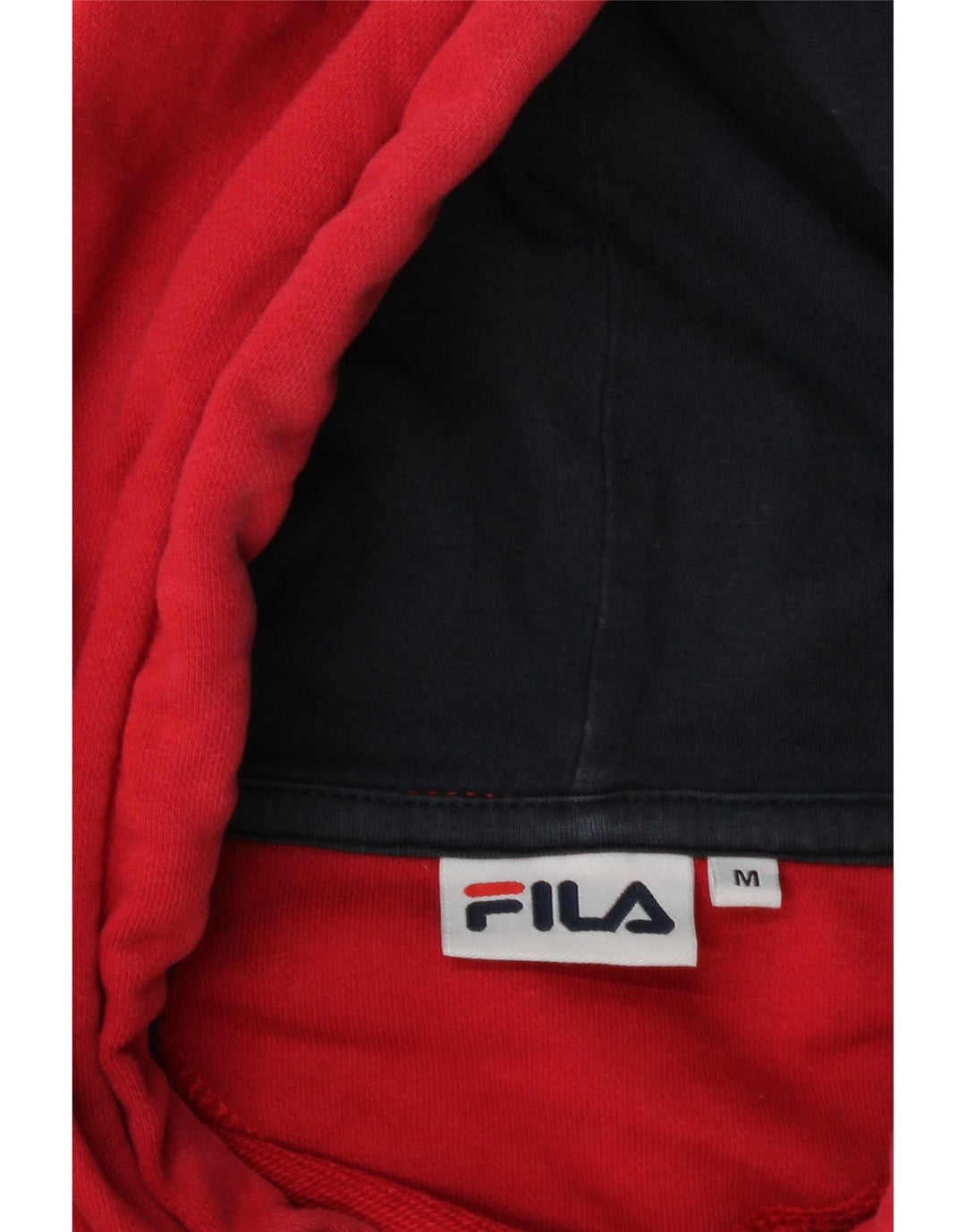FILA Mens Graphic Hoodie Jumper Medium Red Colourblock Vintage Fila and Second-Hand Fila from Messina Hembry 