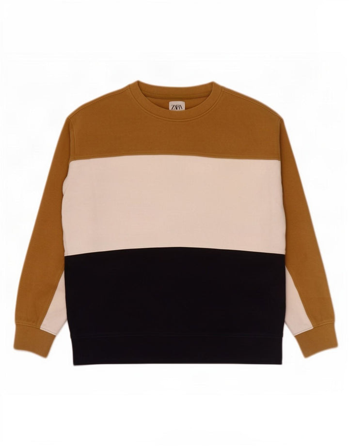 Zara Uomo Felpa Maglione Piccolo Cotone Colourblock Multicolore