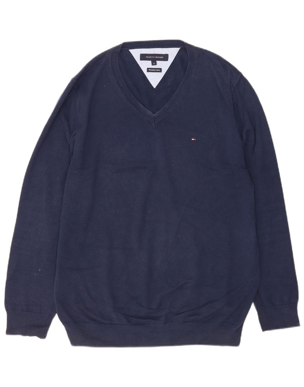 Maglione maglione con scollo a V da uomo Tommy Hilfiger piccolo in cotone blu navy